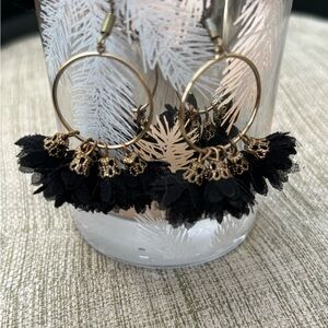 Chic Black and Gold Tassel Hoop Earrings